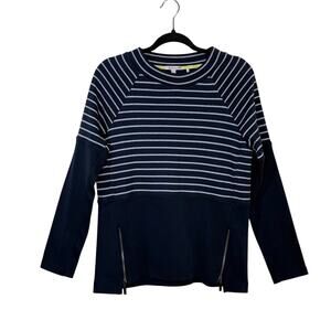 Barbour Blue Striped Long Sleeve Top Women’s Size 6‎ Zip Accent Nautical Cotton
